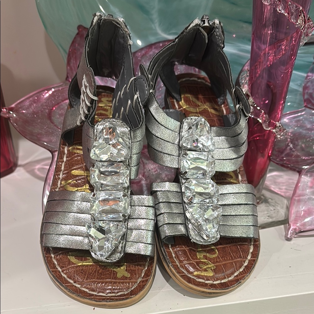 Silver Sandals with Crystal Embellishments
